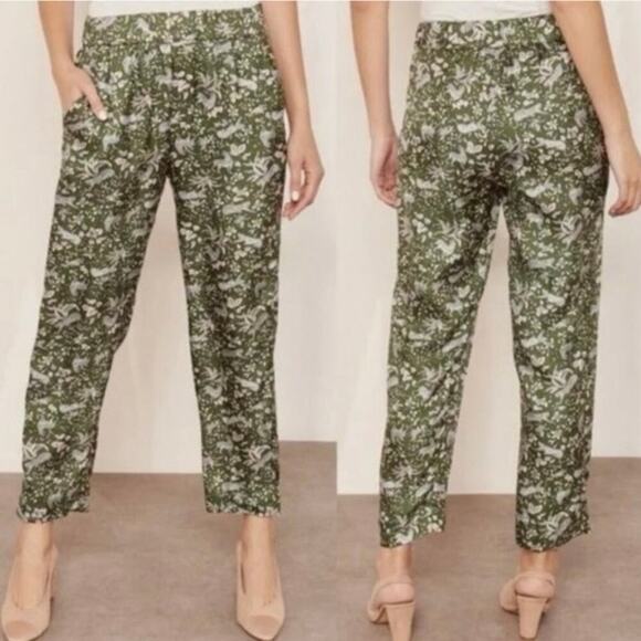 J. CREW Collection Pull-On Silk Twill Pant Green Ivy Shale Leopard Cat Preppy 6 - Picture 2 of 7